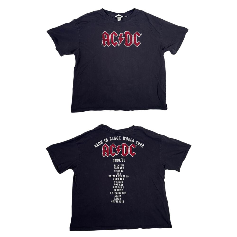 AC/DC T-Shirt Womens L Black Back In Black World Tour H&M Band Graphic Rock